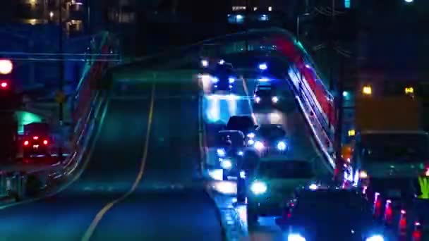 Night Timelapse Traffic Jam Urban Street Tokyo Long Shot High — Stok Video