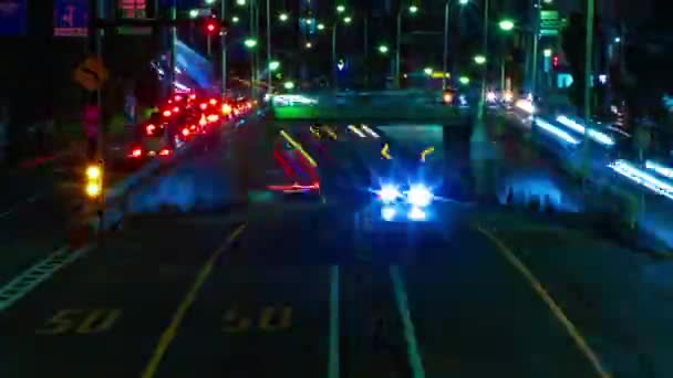 Night Timelapse Traffic Jam Urban Street Tokyo Long Shot High — Video