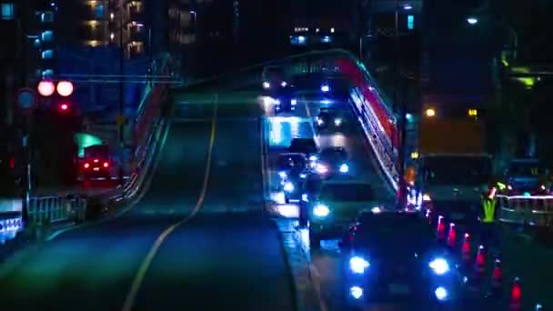 Night Timelapse Traffic Jam Urban Street Tokyo Long Shot High — Stock video