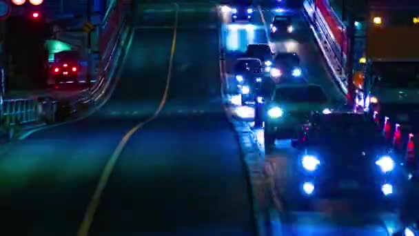 Night Timelapse Traffic Jam Urban Street Tokyo Long Shot High — Stok Video