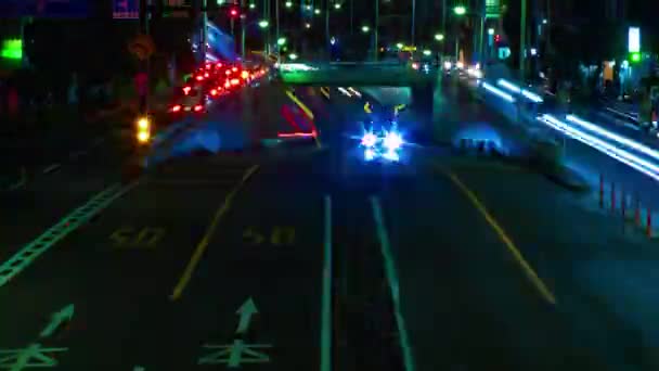 Night Timelapse Traffic Jam Urban Street Tokyo Long Shot High — Video