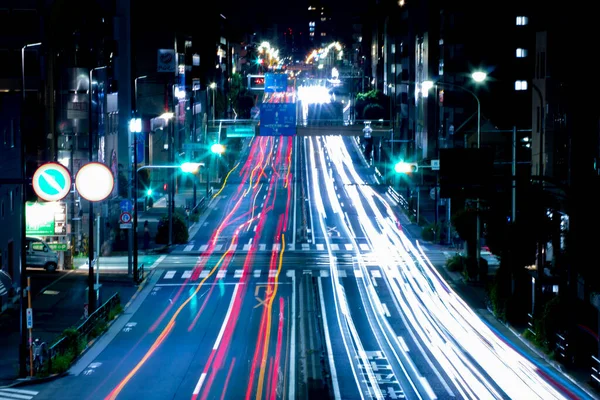 Night Traffic Jam Urban Street Tokyo Long Shot High Quality — Fotografia de Stock