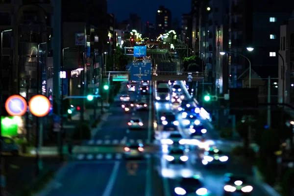 Atasco Tráfico Nocturno Miniatura Calle Urbana Tokio Foto Alta Calidad —  Fotos de Stock