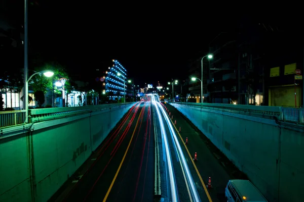 Night Traffic Jam Urban Street Tokyo Wide Shot High Quality — Fotografia de Stock