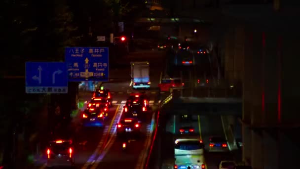 Night Timelapse Traffic Jam Highway Tokyo Long Shot Setagaya District — Stockvideo