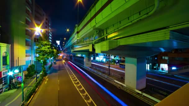 Night Timelapse Traffic Jam Urban Street Tokyo Wide Shot Setagaya — стокове відео