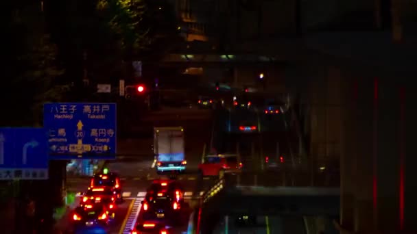 Night Timelapse Traffic Jam Highway Tokyo Long Shot Setagaya District — Stockvideo