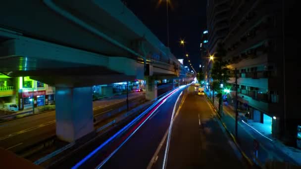 Night Timelapse Traffic Jam Urban Street Tokyo Wide Shot Setagaya — Stock video