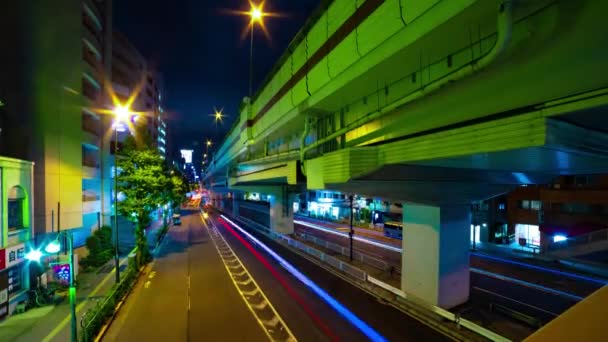 Night Timelapse Traffic Jam Urban Street Tokyo Wide Shot Setagaya — Stockvideo