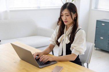 Tokyo Japan 06.19.2022. This working scene is acted by Japanese model in the office. High quality photography