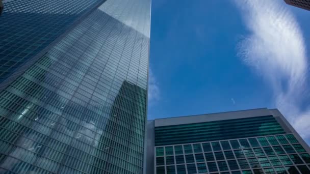 Timelapse Cloud Reflecting Building Business Town Wide Shot Tilt High — Video