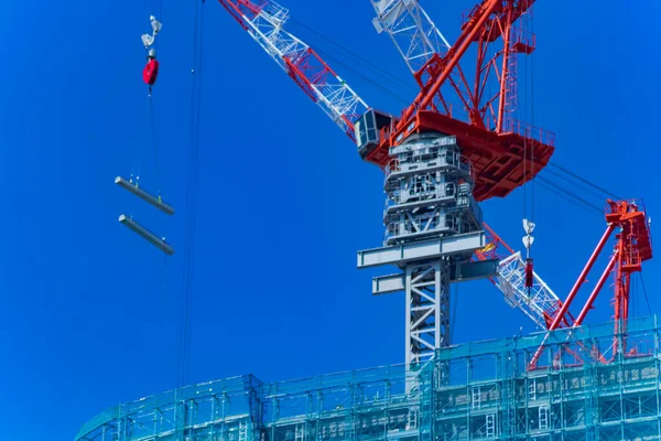 Cranes Construction Daytime Long Shot High Quality Photo Minato District — Foto Stock