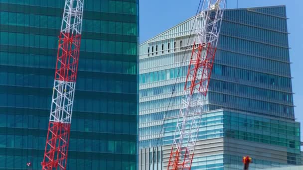 Timelapse Crane Construction Tokyo Long Shot High Quality Footage Minato — Stockvideo