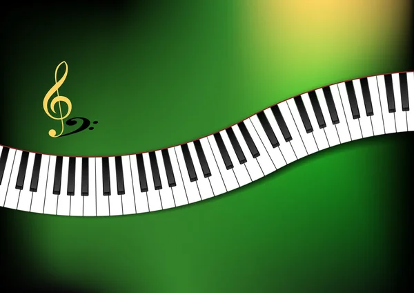 Teclado de piano curvado fondo verde y amarillo — Vector de stock