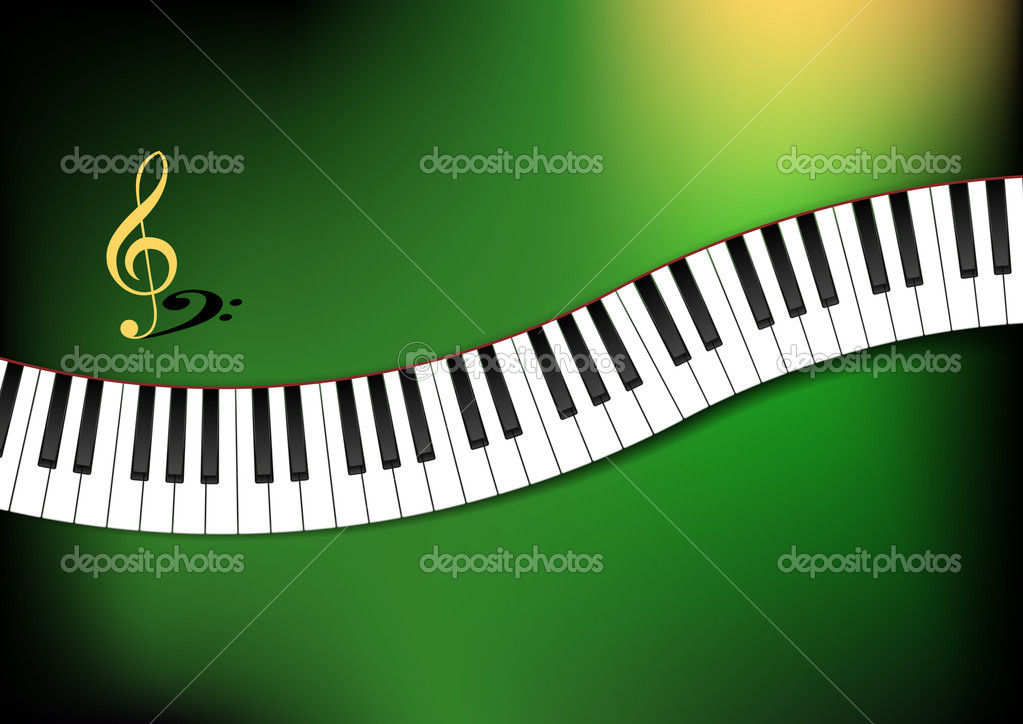 Green and Yellow Background Curved Piano Keyboard