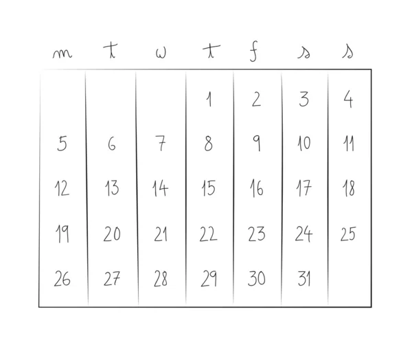 Calendrier hebdomadaire — Image vectorielle