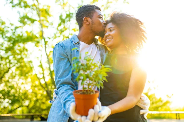 アフリカ系アメリカ人の夫婦が春の晴れた日に屋外で — ストック写真