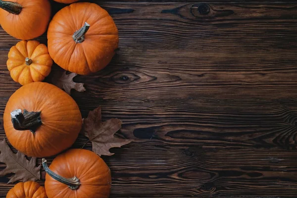 Thanksgiving Achtergrond Concept Lokale Producten Pompoen Herfst Bladeren Met Andere — Stockfoto