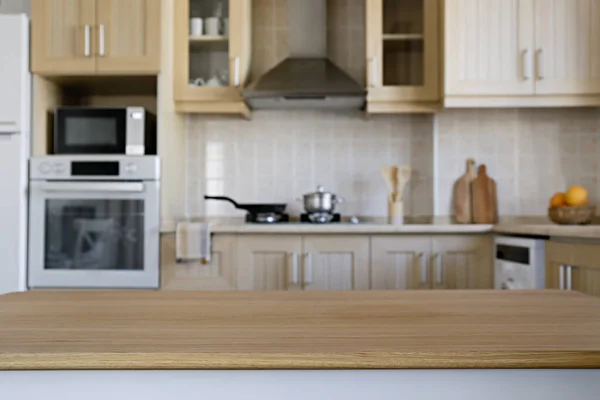Stylish Wooden Kitchen Built Appliances Small Beige Tile Close Copy — Fotografia de Stock