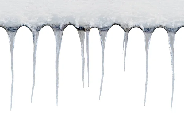 얼음이 떠다니지 방향으로 흐르는 얼어붙게 Icicles Hanging Tading Ice — 스톡 사진