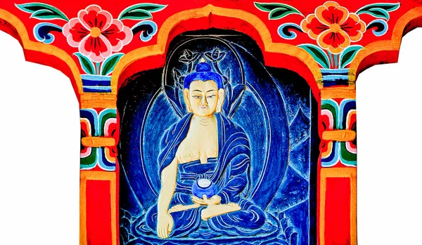 O status de Buda de escultura do estilo do Butão em wood.This é tradit — Fotografia de Stock
