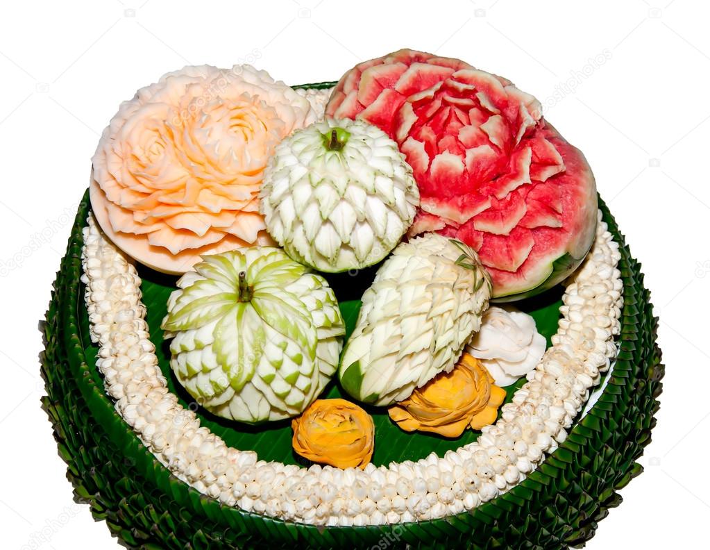 Carving fruit of thai style isolated on white background