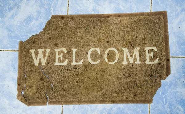 The Ruin Doormat of welcome text on floor background — Stock Photo, Image