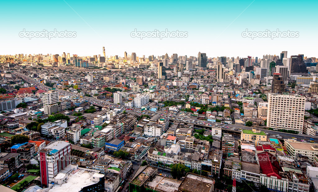 Aerial view of express way in Bangkok city,Thailand