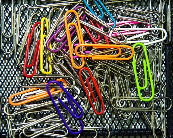 Colorful paper clip on tray — Stock Photo, Image