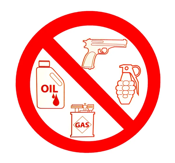 Sign of no gun and grenade and oil and gas isolated on white bac — Stock Photo, Image