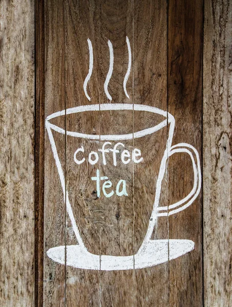 Sketch chalk cup of coffee and tea on wood w — Stock Photo, Image