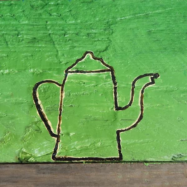 Duvarda çaydanlık çizgi çizim — Stok fotoğraf