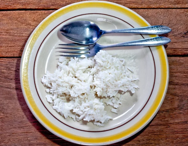 The White steamed rice on wood background — Stock Photo, Image