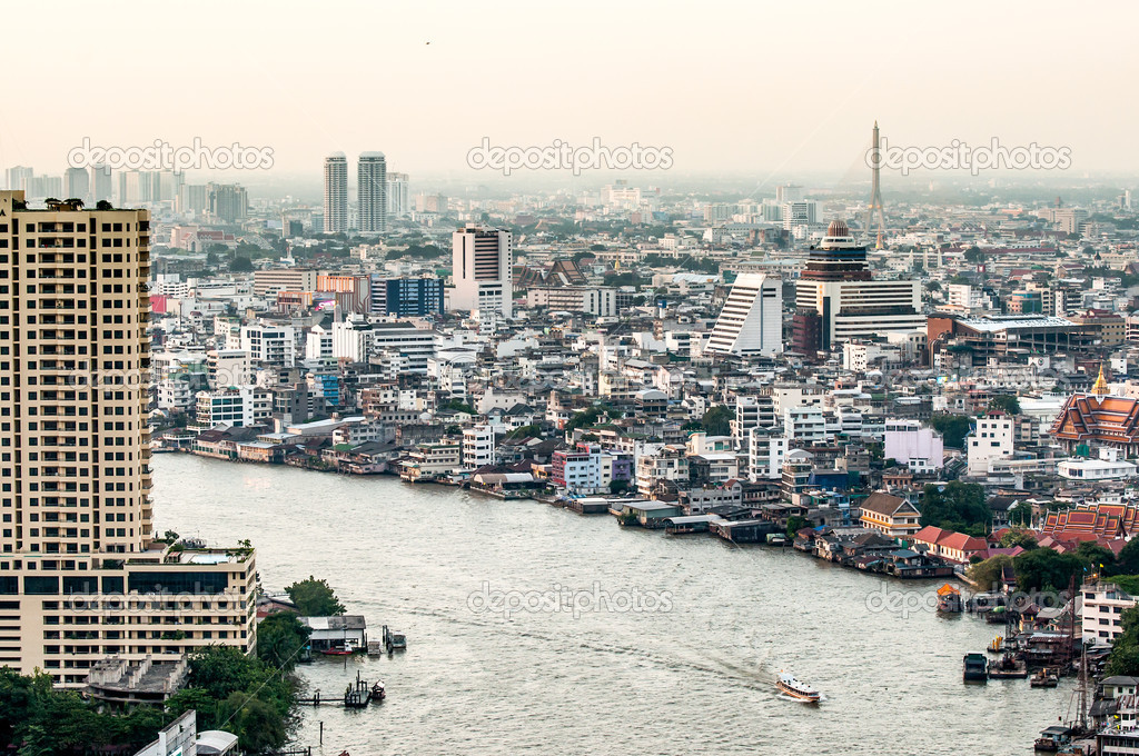 Bangkok city along chao praya river,Thailand