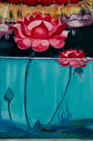 Painting of lotus on wall temple.This is traditional and generic — Stock Photo, Image