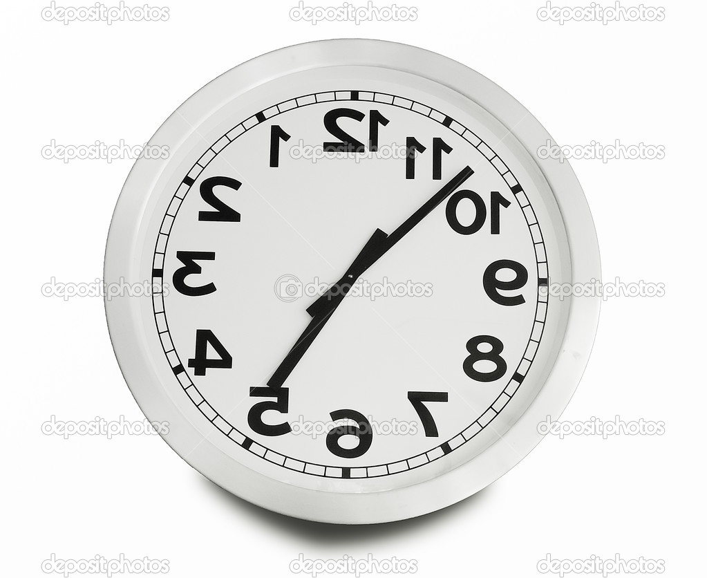 Clock turn upside down isolated on white backgroun