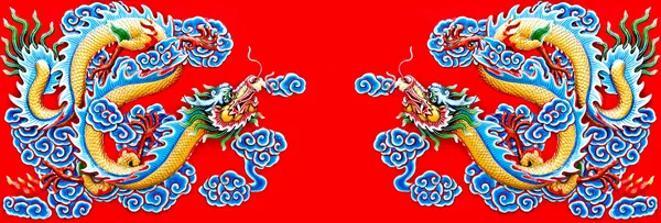 Colorful of twin dragon on wall of joss house — Stock Photo, Image