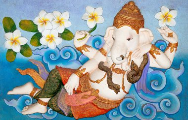 Beyaz arka plan üzerinde izole ganesha kumtaşı heykel. Thi