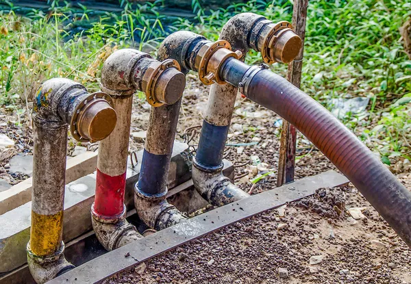 Pipeline with valves in gas station — Stock Photo, Image