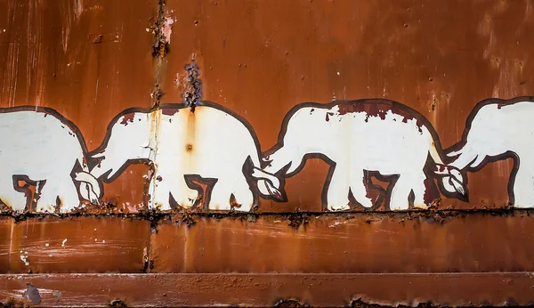Old painting elephant on steel sheet — Stock Photo, Image