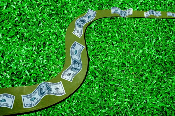 Дорога денег на зеленой траве — стоковое фото