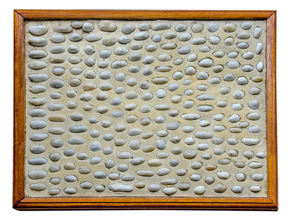 Βότσαλο στο ξύλινο πλαίσιο για μασάζ ποδιών που απομονώνονται σε λευκό έκφραση — Φωτογραφία Αρχείου