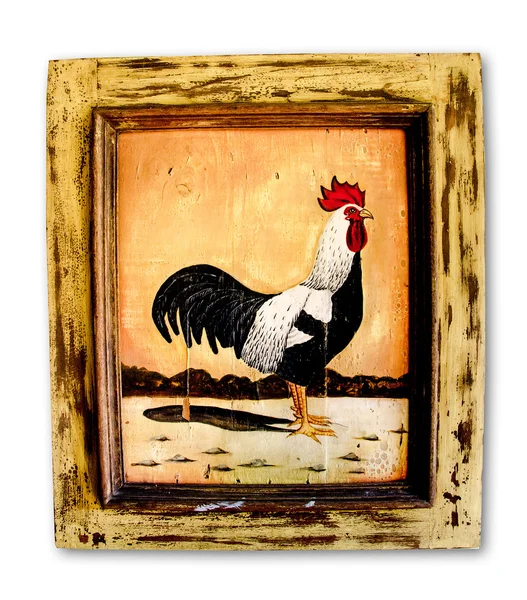 Paintiing tavuk, beyaz zemin üzerine izole ahşap çerçeve — Stock Fotó