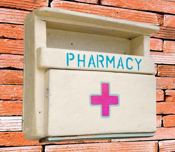Medicine wooden cabinet isolated on wall background
