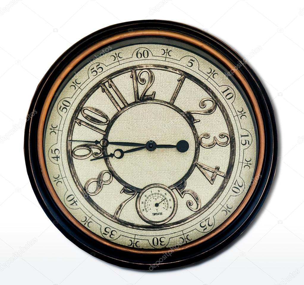 Antique clock isolated on white background 