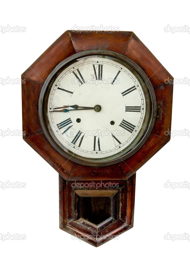 Antique wall clock isolated on white background 