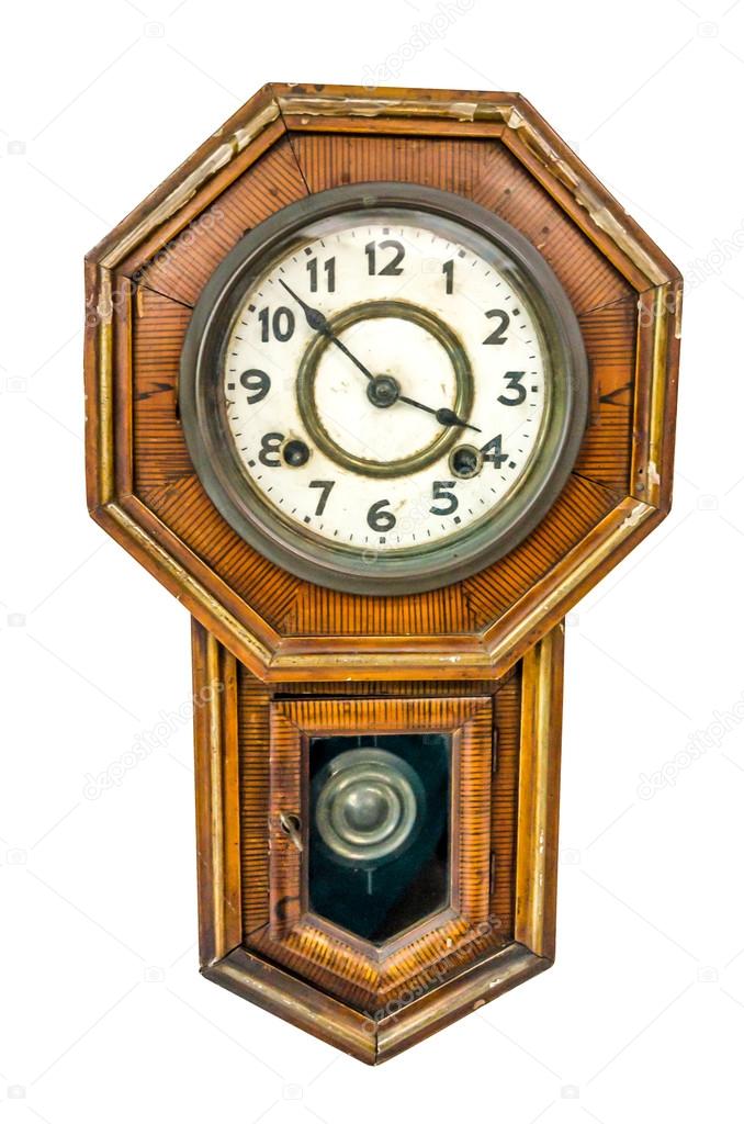 Antique wall clock isolated on white background