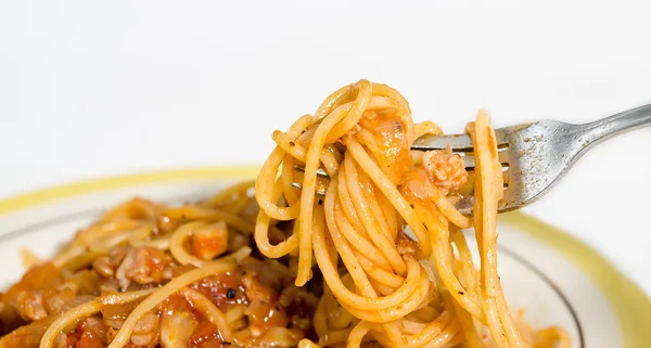 Spaghetti with pork — Stock Photo, Image