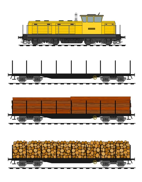 Tren de mercancías cargado con troncos de madera . — Archivo Imágenes Vectoriales