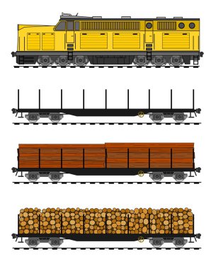 American style Freight train loaded with wood trunks. clipart